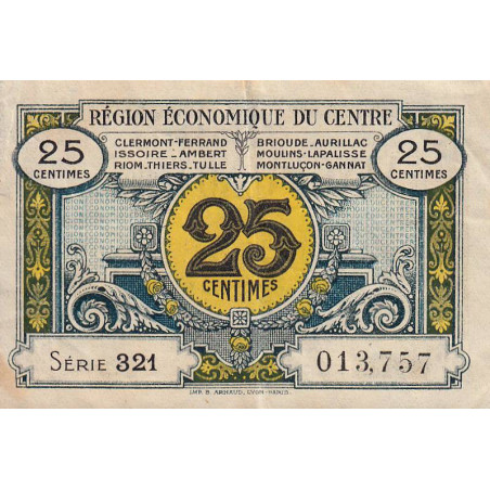 Région économique du Centre - Pirot 40-1 - 25 centimes - Série 321 - Sans date - Etat : TTB