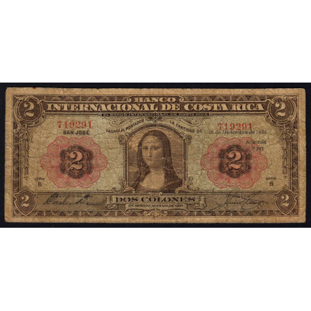 Costa Rica - Pick 167 - 2 colones - 19/12/1934 - Etat : B-