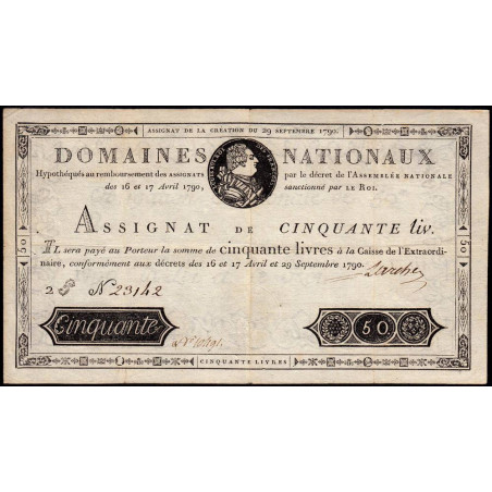 Assignat 04a-v1 (variété) - 50 livres - 29 sept. 1790 - Série 2G - Etat : TTB+