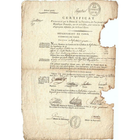 Assignat - Document concernant le graveur GATTEAUX - 1795