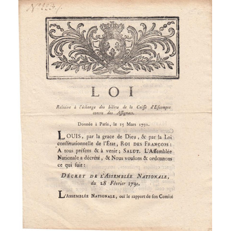 Assignat - Décret du 28 février 1791