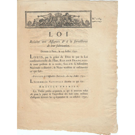 Assignat - Décret du 24 juillet 1791