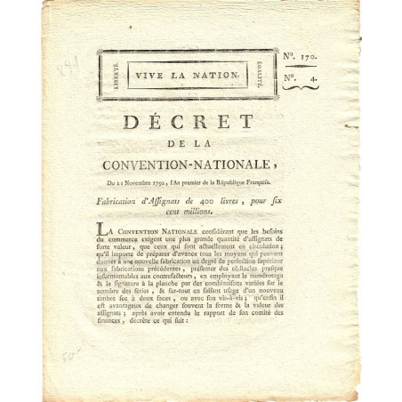 Assignat - Décret du 21 novembre 1792