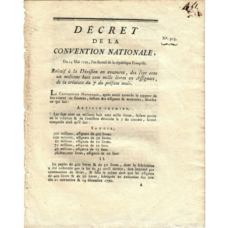 Assignat - Décret du 23 mai 1793