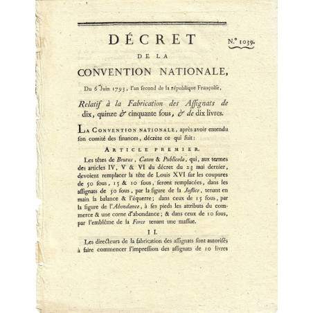 Assignat - Décret du 6 juin 1793