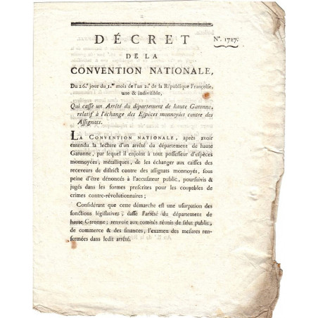 Assignat - Décret du 17 octobre 1793