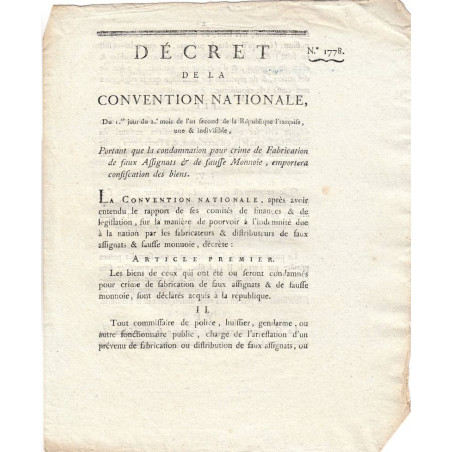 Assignat - Décret du 22 octobre 1793
