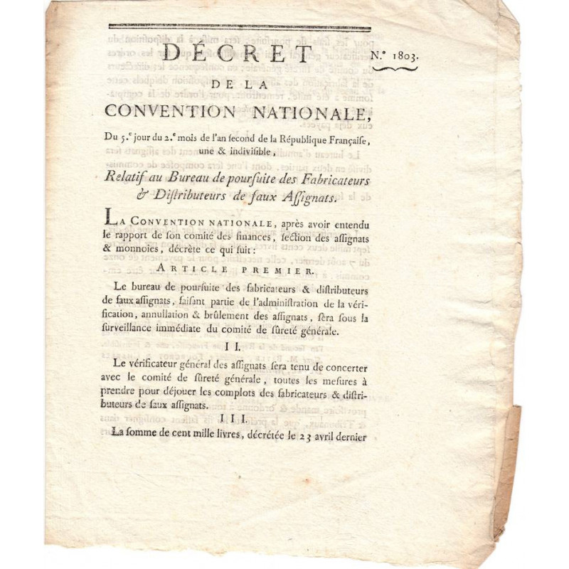 Assignat - Décret du 26 octobre 1793