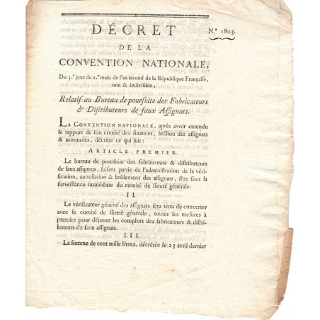 Assignat - Décret du 26 octobre 1793