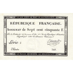 Assignat 49a - 750 francs - 18 nivôse an 3 - Signature 5 - Série 5 - Etat : SPL+