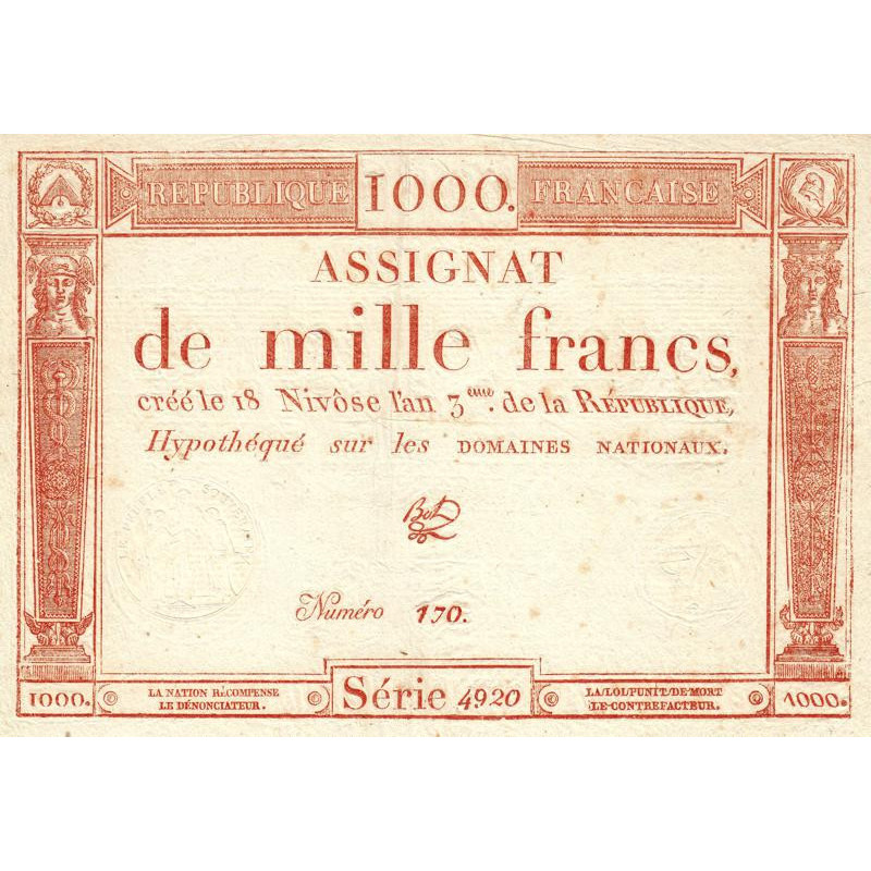 Assignat 50a - 1000 francs - 18 nivôse an 3 - Etat : SPL