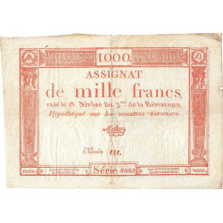Assignat 50a - 1000 francs - 18 nivôse an 3 - Signature 32- Série 8660 - Etat : TTB+