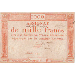 Assignat vérificateur 50v - 1000 francs - 18 nivôse an 3 - Signature 22 - Série 1 - Etat : TTB+