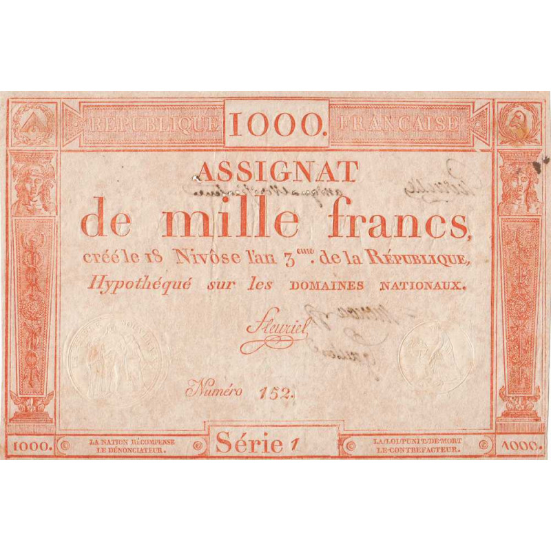 Assignat vérificateur 50v - 1000 francs - 18 nivôse an 3 - Etat : TTB+