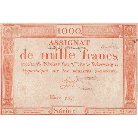 Assignat vérificateur 50v - 1000 francs - 18 nivôse an 3 - Etat : TTB+