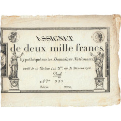 Assignat 51a - 2000 francs - 18 nivôse an 3 - Signature 14 - Série 2260 - Etat : TTB+