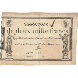 Assignat 51a - 2000 francs - 18 nivôse an 3 - Signature 1 - Série 5953 - Etat : TB+