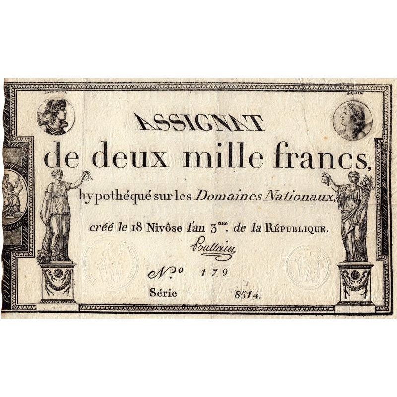 Assignat 51a - 2000 francs - 18 nivôse an 3 - Signature 25 - Série 8514 - Etat : SUP+