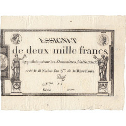 Assignat 51a - 2000 francs - 18 nivôse an 3 - Signature 14 - Série 8979 - Etat : SUP+