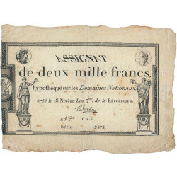 Assignat 51a - 2000 francs - 18 nivôse an 3 - Signature 2 - Série 9575 - Etat : TB+