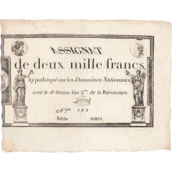 Assignat 51a - 2000 francs - 18 nivôse an 3 - Signature 19 - Série 10819 - Etat : SUP+