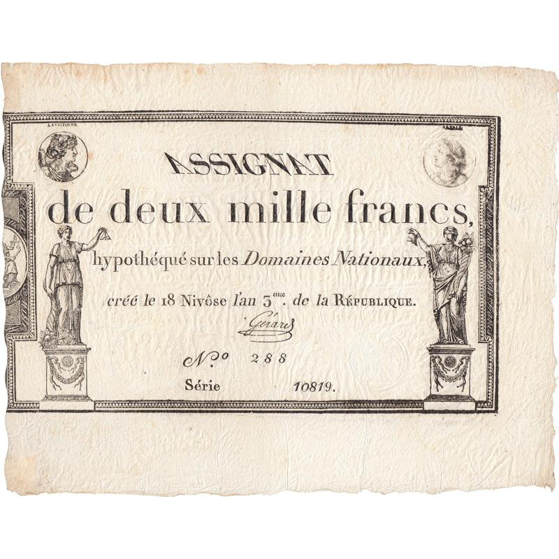 Assignat 51a - 2000 francs - 18 nivôse an 3 - Signature 19 - Série 10819 - Etat : SUP+