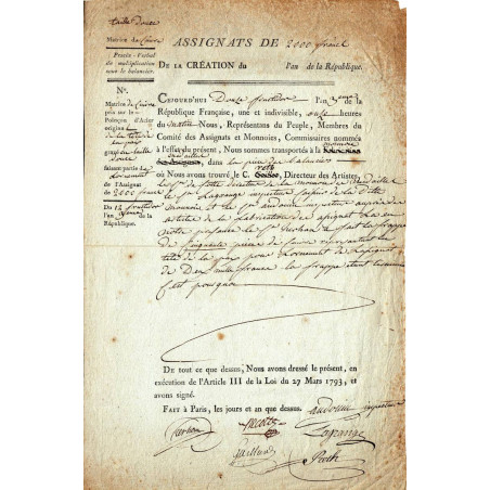 Assignat - Fabrication des matrices en cuivre pour l'assignat de 2000 francs - 1795