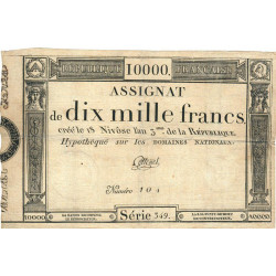 Assignat 52a - 10000 francs - 18 nivôse an 3 - Signature 13 - Série 349 - Etat : TTB