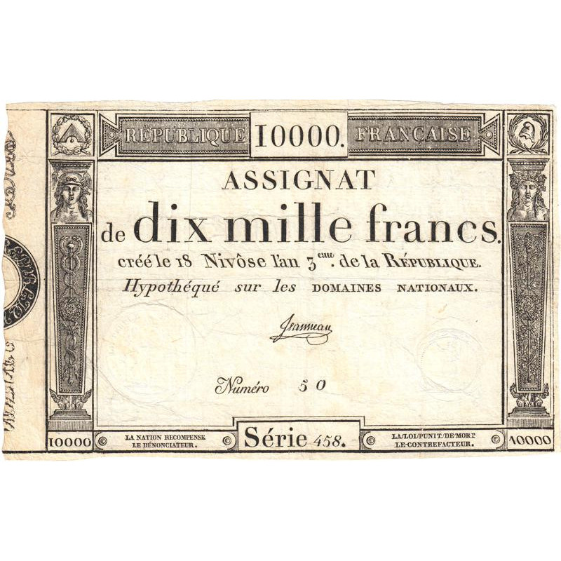 Assignat 52a - 10000 francs - 18 nivôse an 3 - Etat : SUP