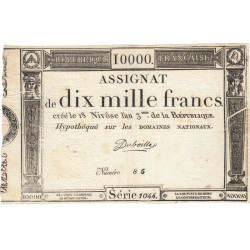 Assignat 52a - 10000 francs - 18 nivôse an 3 - Signature 17 - Série 1044 - Etat : SUP+