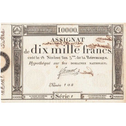Assignat vérificateur 52v - 10000 francs - 18 nivôse an 3 - Signature 23 - Série 1 - Etat : SUP+