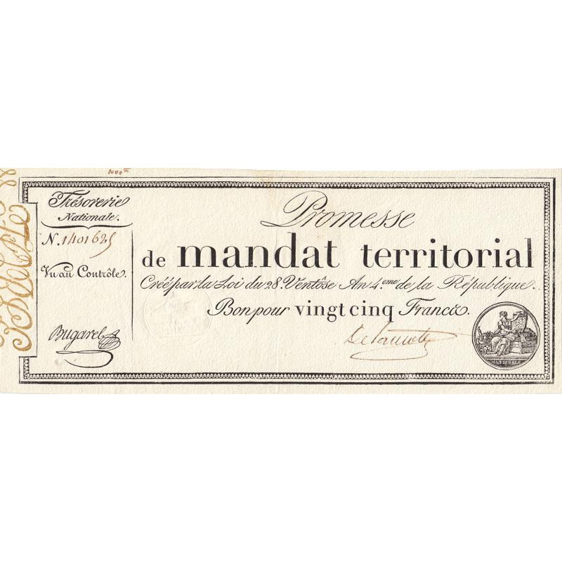 Promesse de mandat 59a - 25 francs - 28 ventôse an 4 - Sans série - Etat : SUP+