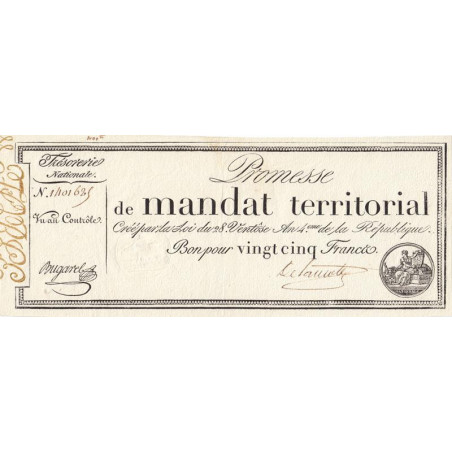 Promesse de mandat 59a - 25 francs - 28 ventôse an 4 - Sans série - Etat : SUP+