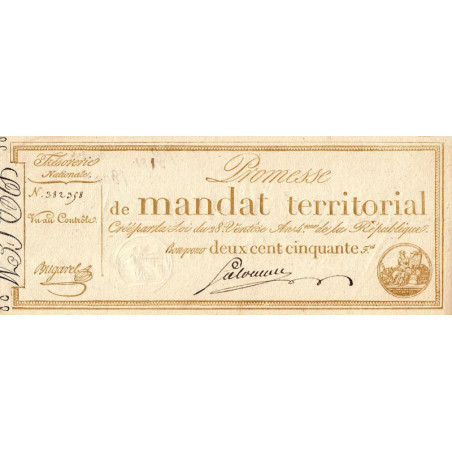 Promesse de mandat 61a - 250 francs - 28 ventôse an 4 - Sans série - Etat : SUP+