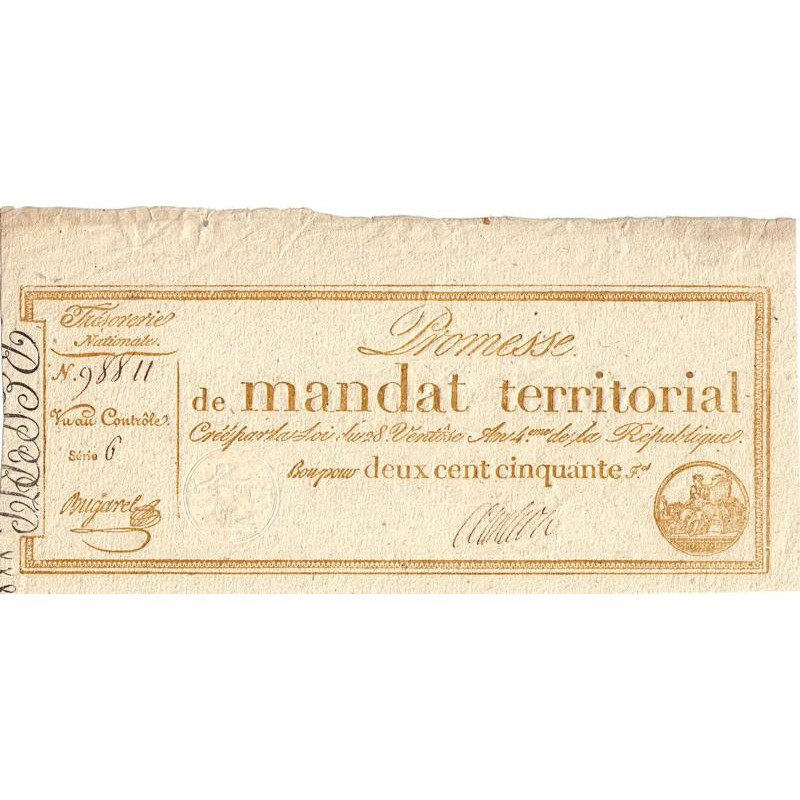 Promesse de mandat 61b - 250 francs - 28 ventôse an 4 - Série 6 - Etat : SUP+