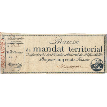 Promesse de mandat 62b - 500 francs - 28 ventôse an 4 - Série 17 - Etat : TB+