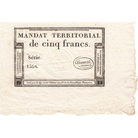 Mandat territorial 63a - 5 francs - 28 ventôse an 4 - Etat : SPL