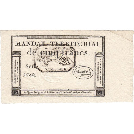 Mandat territorial 63b - 5 francs - 28 ventôse an 4 - Etat : SPL