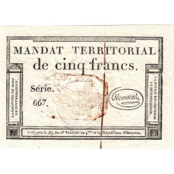 Mandat territorial 63c - 5 francs - 28 ventôse an 4 - Série 667 - Etat : SPL+