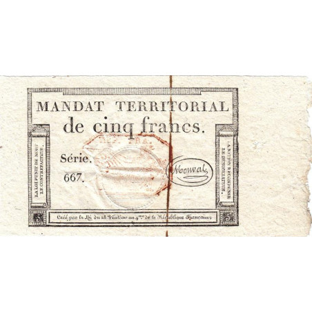 Mandat territorial 63c - 5 francs - 28 ventôse an 4 - Etat : SPL