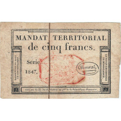 Mandat territorial 63c - 5 francs - 28 ventôse an 4 - Etat : TB+