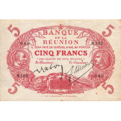 La Réunion - Pick 14_8 - 5 francs - Série N.192 - 1944 - Etat : TTB+