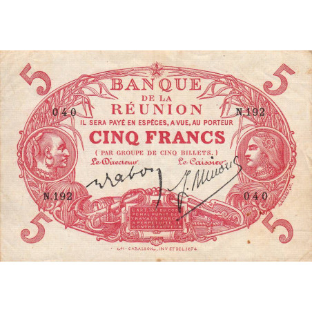 La Réunion - Pick 14_8 - 5 francs - Série N.192 - 1944 - Etat : TTB+