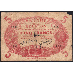 La Réunion - Pick 14_9 - 5 francs - Série O.207 - 1944 - Etat : B-