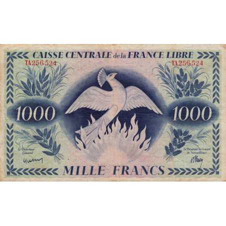 La Réunion - France Libre - Pick 37 - 1'000 francs - Rarissime série TA - 02/12/1941 - Etat : TB+