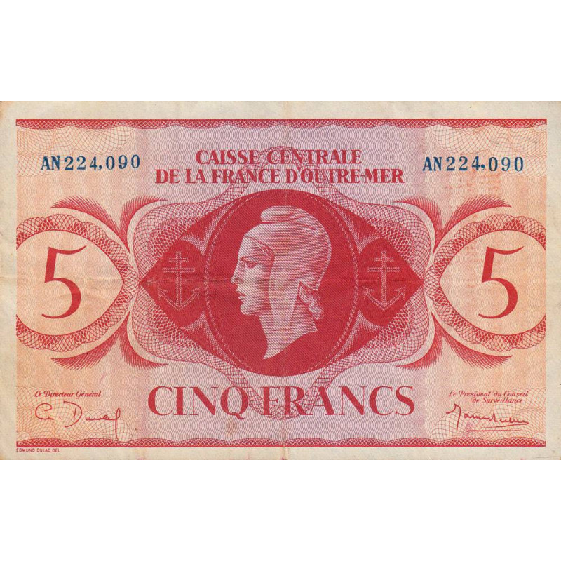 La Réunion - France Outre-Mer - Pick 38 - 5 francs - Série AN - 02/02/1944 - Etat : TTB