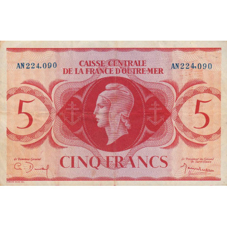 La Réunion - France Outre-Mer - Pick 38 - 5 francs - Série AN - 02/02/1944 - Etat : TTB