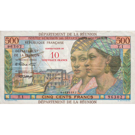 La Réunion - Pick 54b - 10 nouv. francs sur 500 francs - Série T.1 - 1971 - Etat : TTB+ à SUP