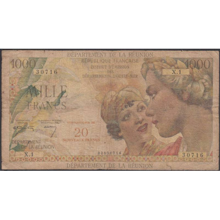 La Réunion - Pick 55a - 20 nouv. francs sur 1000 francs - Série X.1 - 1967 - Etat : B
