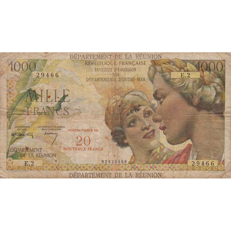 La Réunion - Pick 55a - 20 nouv. francs sur 1000 francs - Série E.2 - 1967 - Etat : TB-